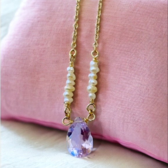 COPY - Light Pink Amethyst and Pearl Necklace - Picture 3 of 10